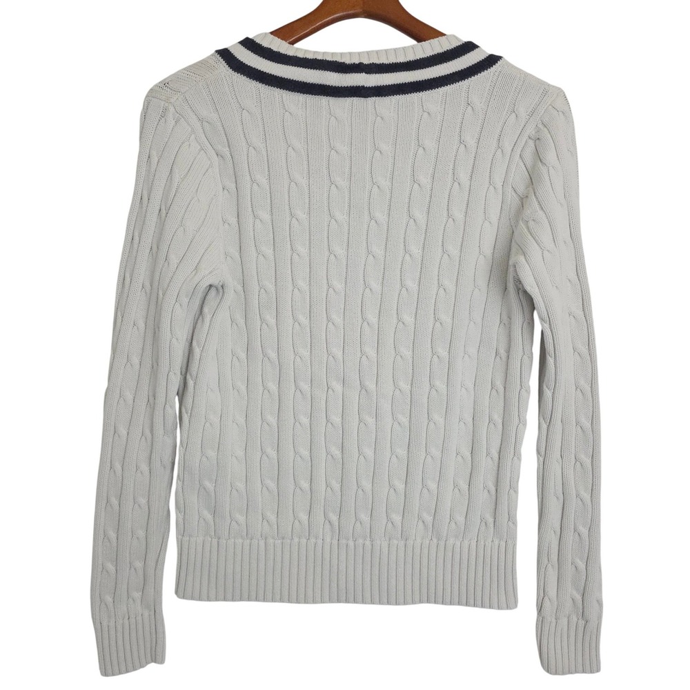 VTG Ralph Lauren Womens Cable Knit Cricket Sweater White Navy V-Neck READ 4 SIZE - Picture 6 of 8